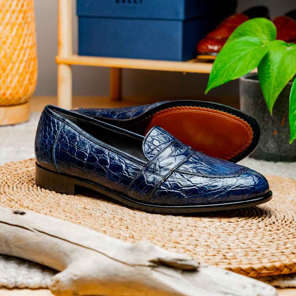 11-119-NVY TUSCANY Crocodile Penny Loafer, Navy