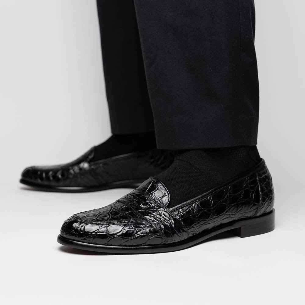 11-119-BKM (BLK) TUSCANY Crocodile Penny Loafer, Black