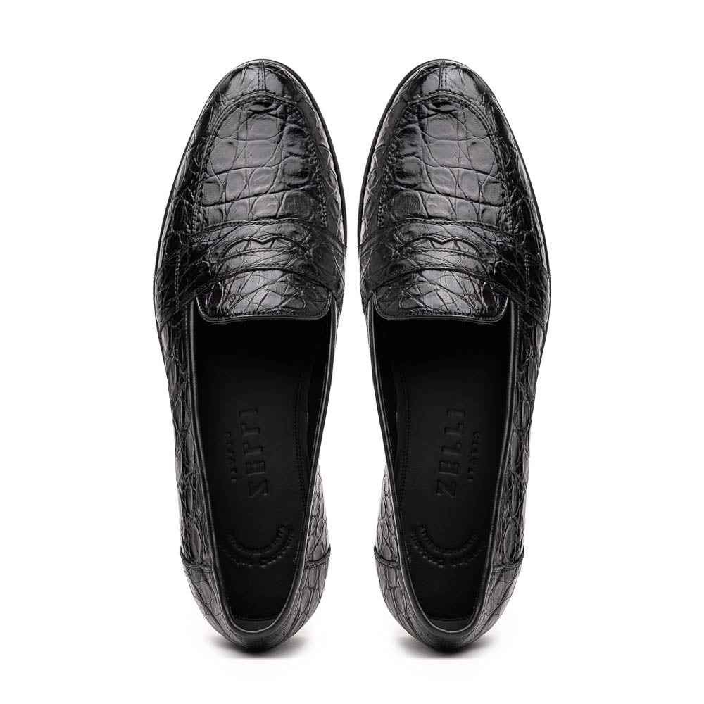 11-119-BKM (BLK) TUSCANY Crocodile Penny Loafer, Black