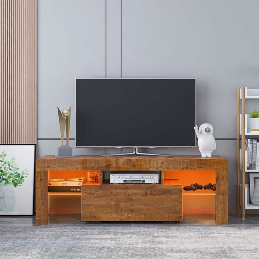 TV Stand with LED Lights Open Shelf Console Storage Table DailySale