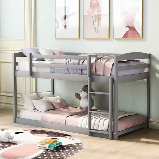 Twin Over Twin Floor Bunk Bed with Ladder DailySale