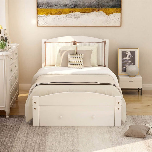Twin Platform Bed Frame with Storage Drawer Headboard DailySale