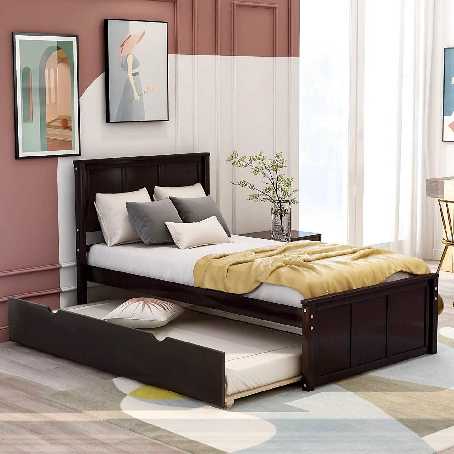 Twin Size Platform Bed with A Trundle DailySale