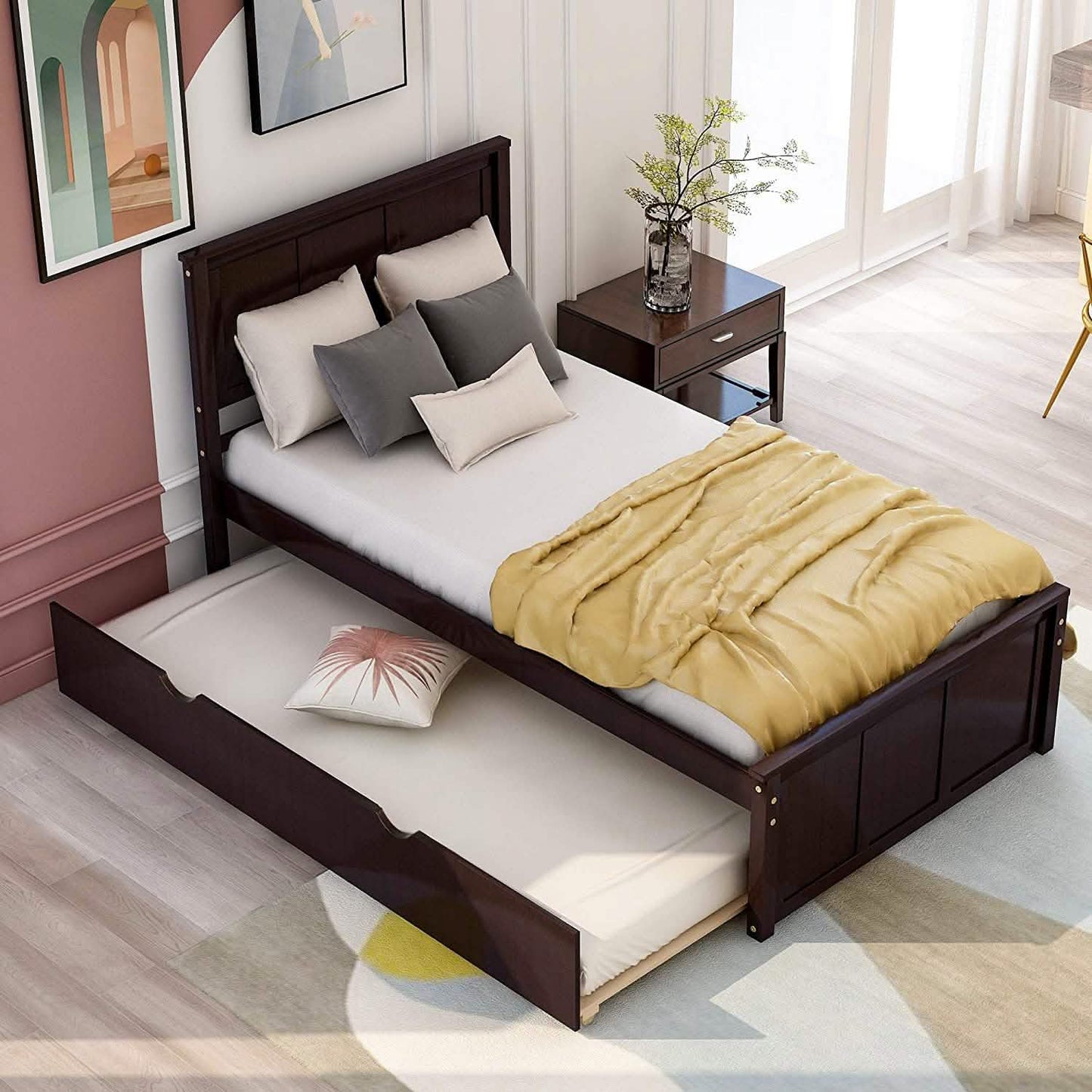 Twin Size Platform Bed with A Trundle DailySale
