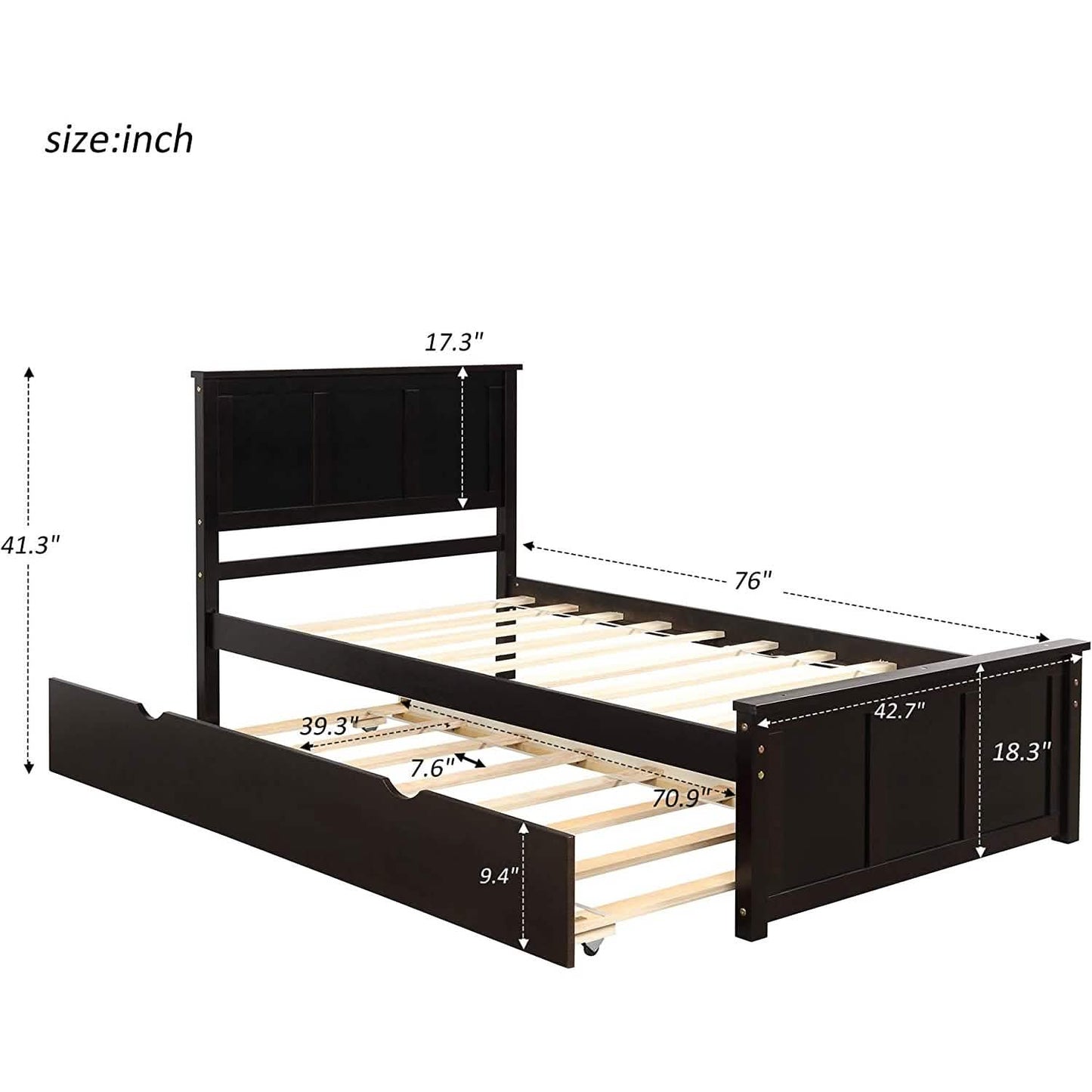 Twin Size Platform Bed with A Trundle DailySale