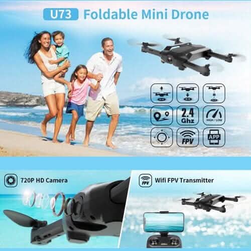 UDIRC Foldable RC Drone FPV WiFi Quadcopter w/ 720P HD Camera & 2 Batteries U73 DailySale