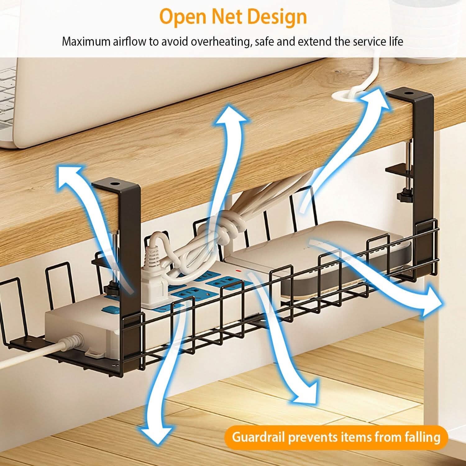 Under Desk Cable Management Tray 15.2in No Drill Desk Cable Cord Organizer DailySale