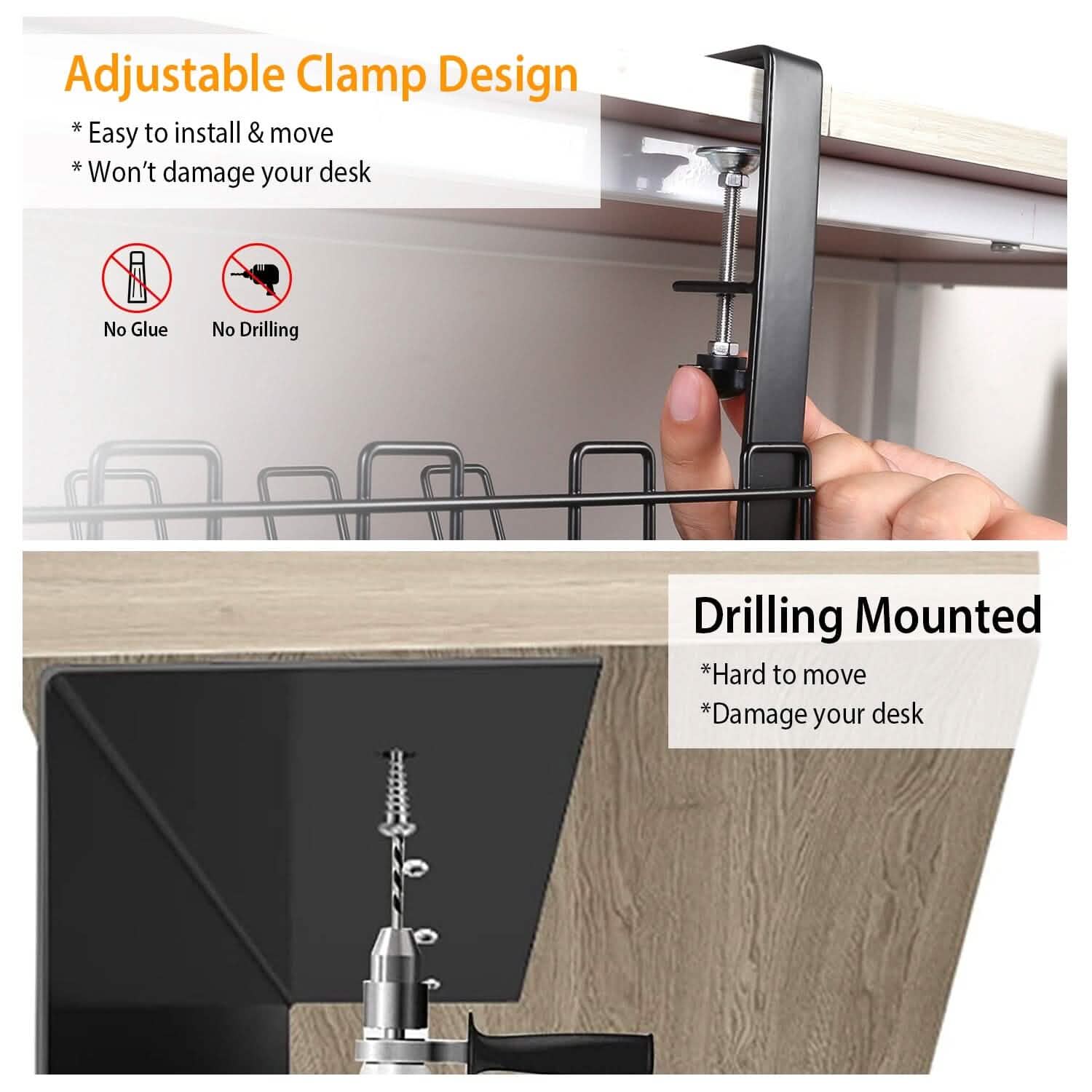 Under Desk Cable Management Tray 15.2in No Drill Desk Cable Cord Organizer DailySale