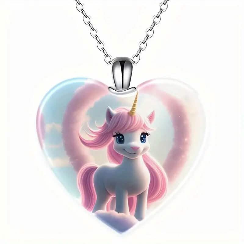 Unicorn Heart-Shaped Crystal Pendant Necklace DailySale