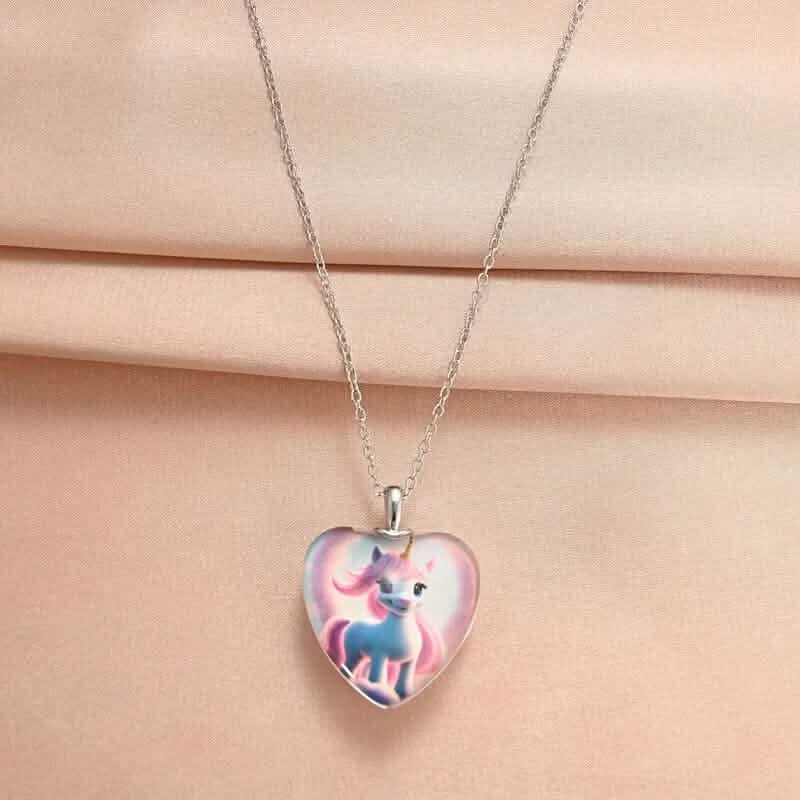 Unicorn Heart-Shaped Crystal Pendant Necklace DailySale