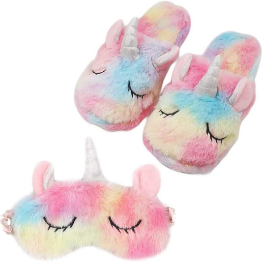Unicorn Plush Slippers and Eye Mask Set DailySale