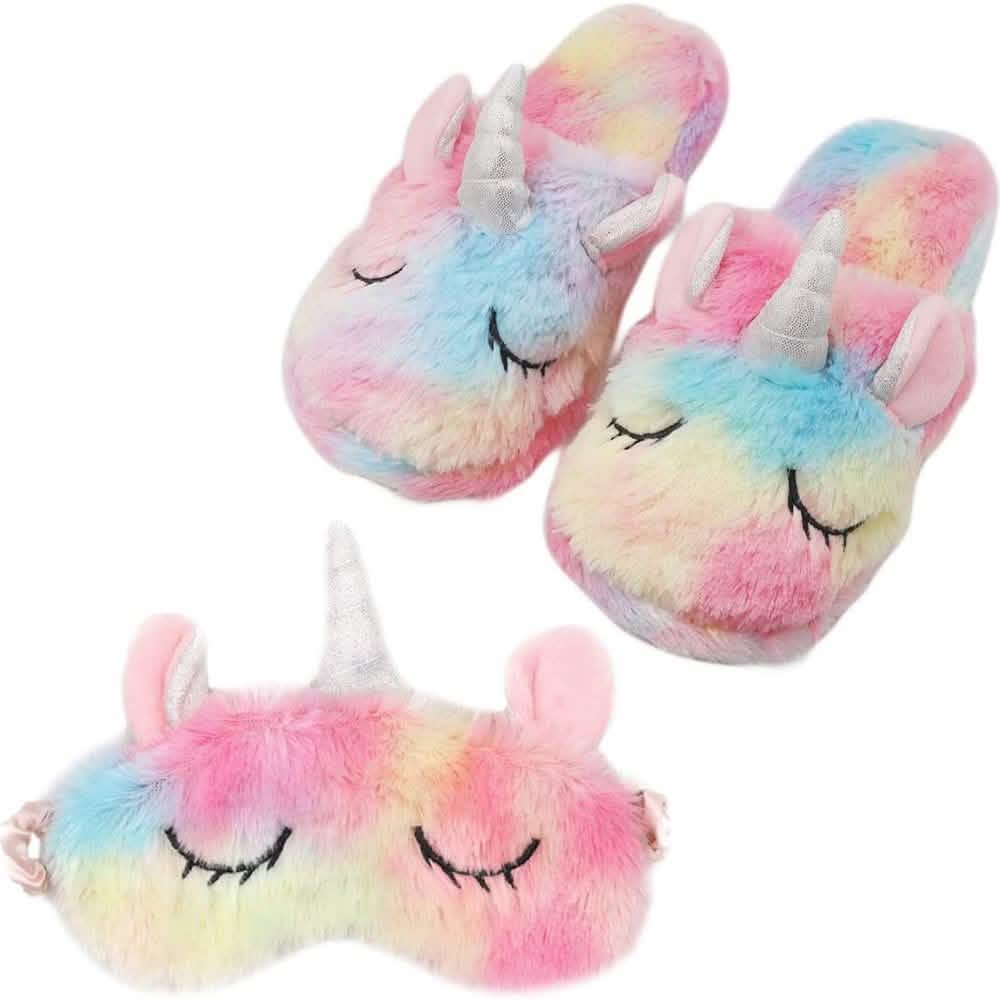 Unicorn Plush Slippers & Eye Mask Set DailySale