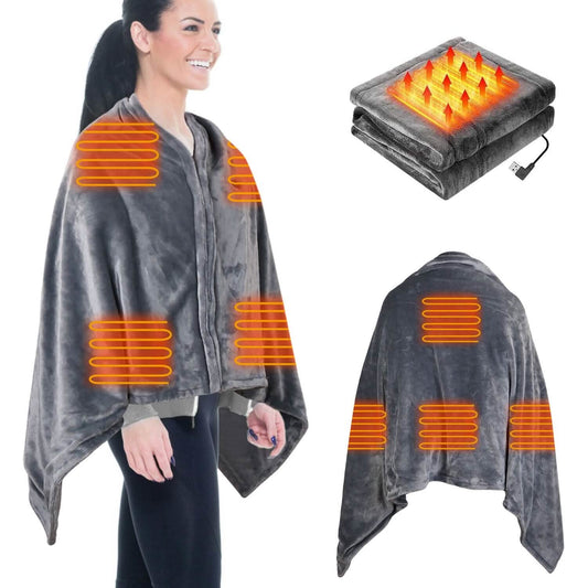 USB Heated Blanket Poncho Shawl Wrap Throw with Zipper Washable DailySale
