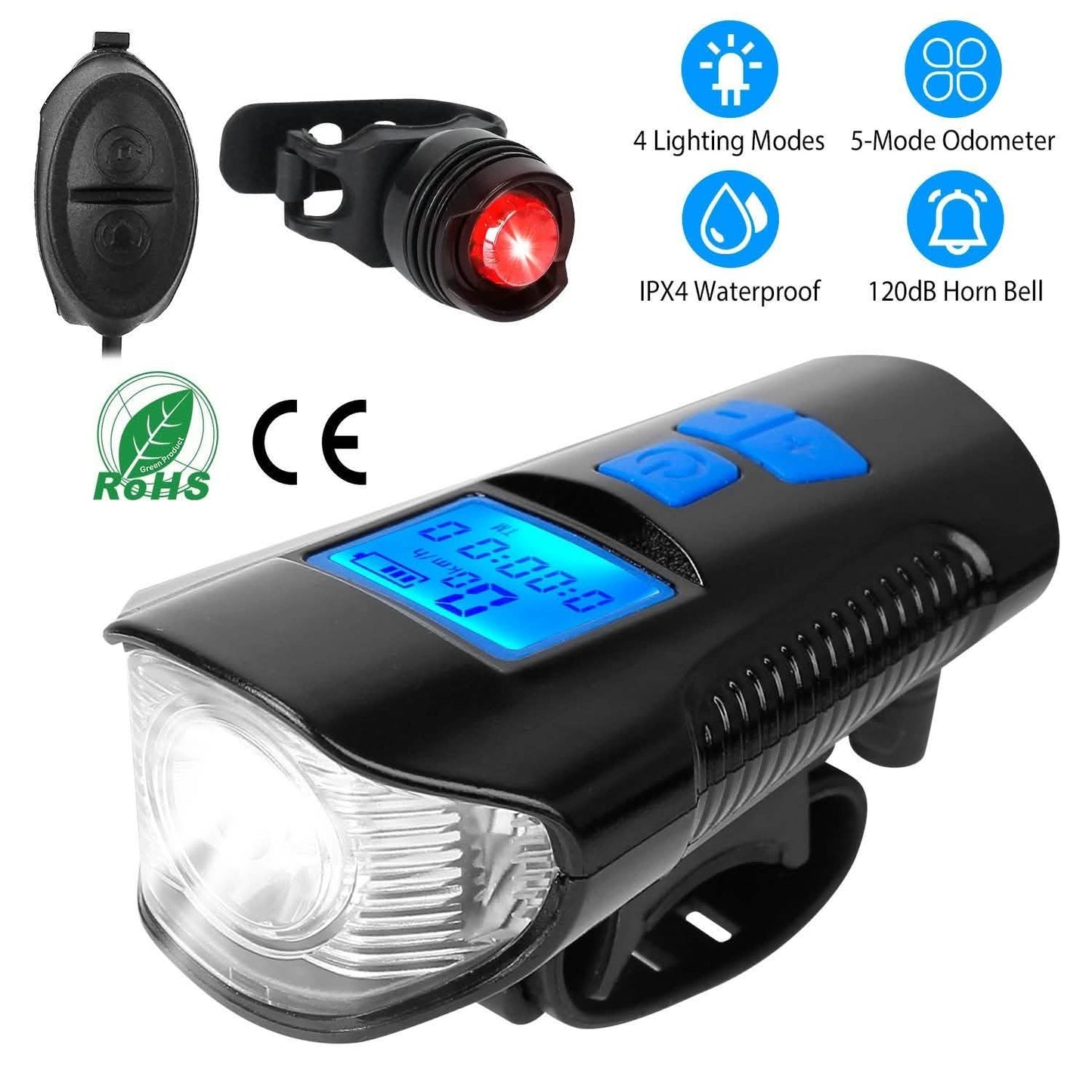 USB Rechargeable Bike Light Set with Speedometer and Odometer DailySale