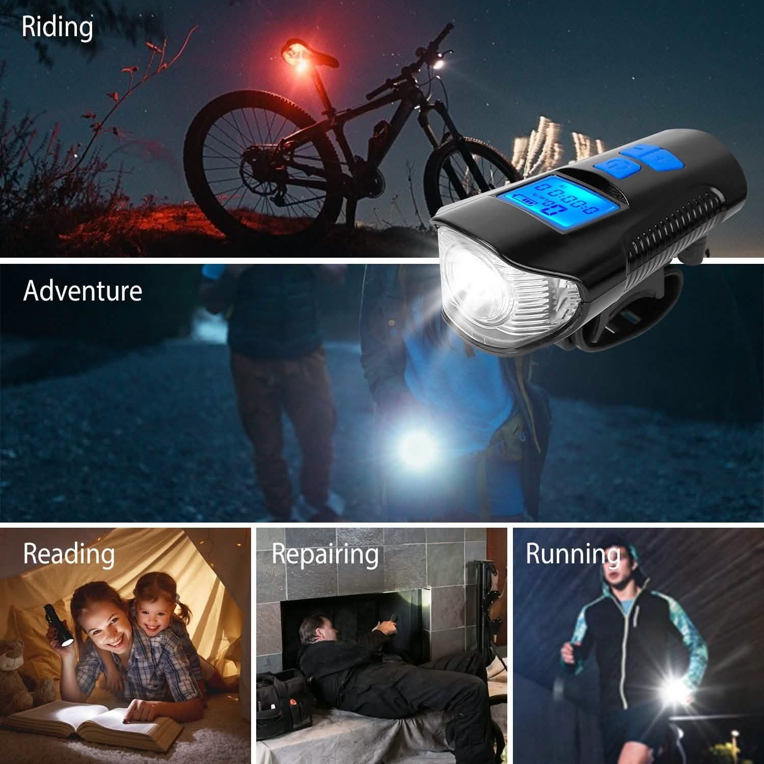 USB Rechargeable Bike Light Set with Speedometer and Odometer DailySale