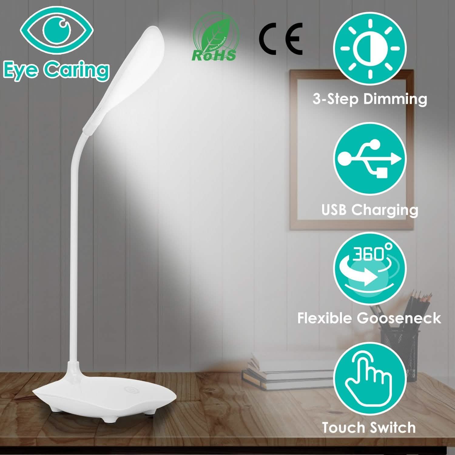 USB Rechargeable Table Lamp Dimmable LED Flexible Gooseneck Desk Light DailySale