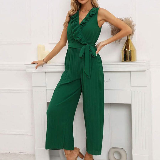 V-Neck Sleeveless Straight Summer Jumpsuit DailySale