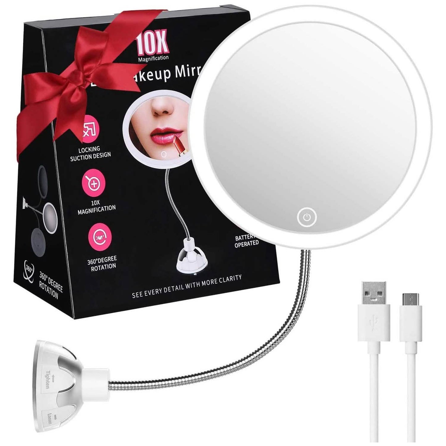 Vanity Mirror 10-Times Magnifying LED Lighted Make-up Swivel Suction Cup Compact Folding DailySale
