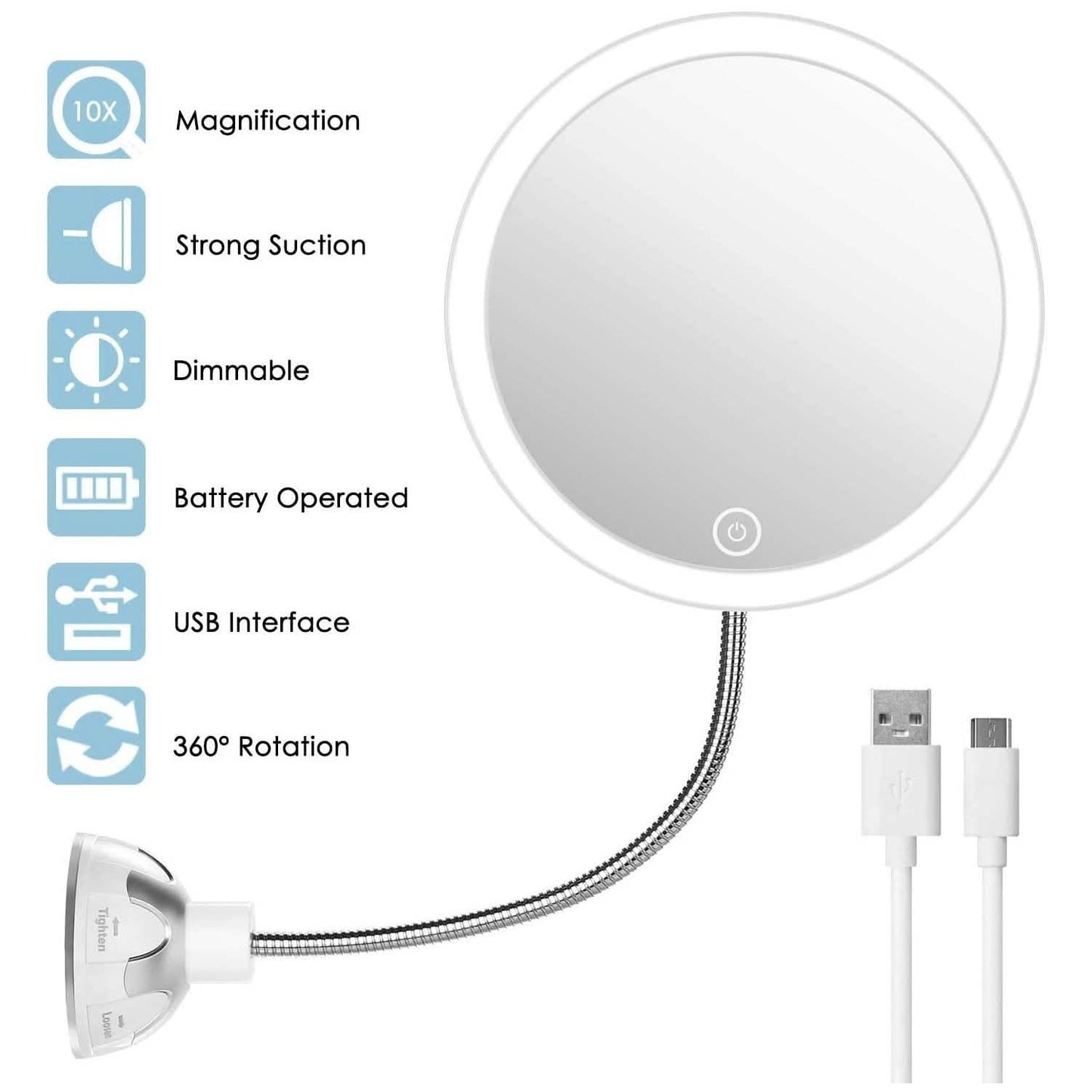 Vanity Mirror 10-Times Magnifying LED Lighted Make-up Swivel Suction Cup Compact Folding DailySale