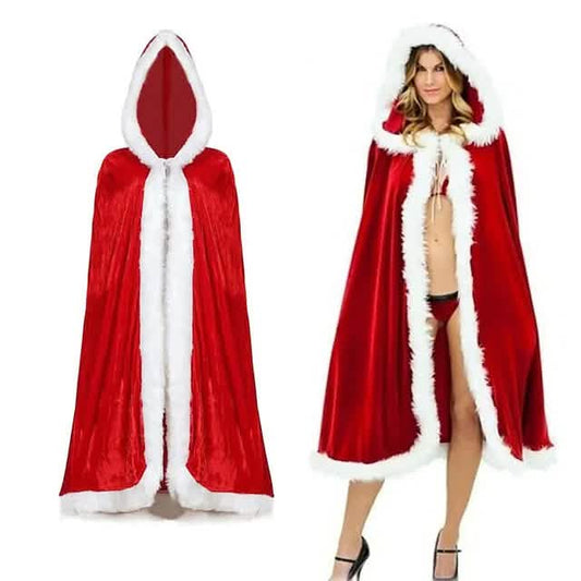 Velvet Hooded Cape Cloak Santa Cosplay Christmas Costumes Women DailySale