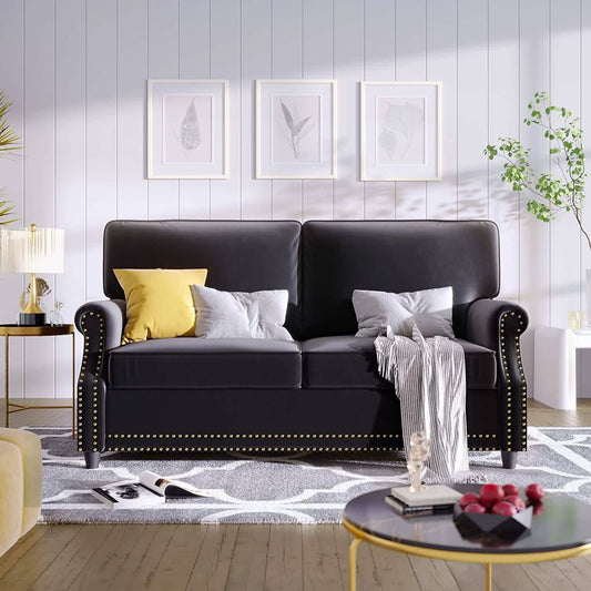 Velvet Roll Up Arm Chair Loveseat with Nail Head DailySale