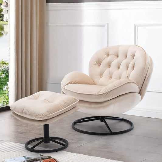 Velvet Swivel Accent Chair with Ottoman Set DailySale