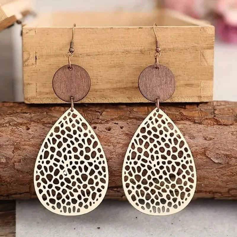 Vintage Hollow Leaf Shape PU Leather Earrings DailySale