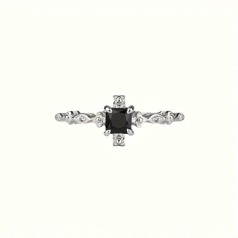 Vintage-Inspired Black Square Cubic Zirconia Ring DailySale