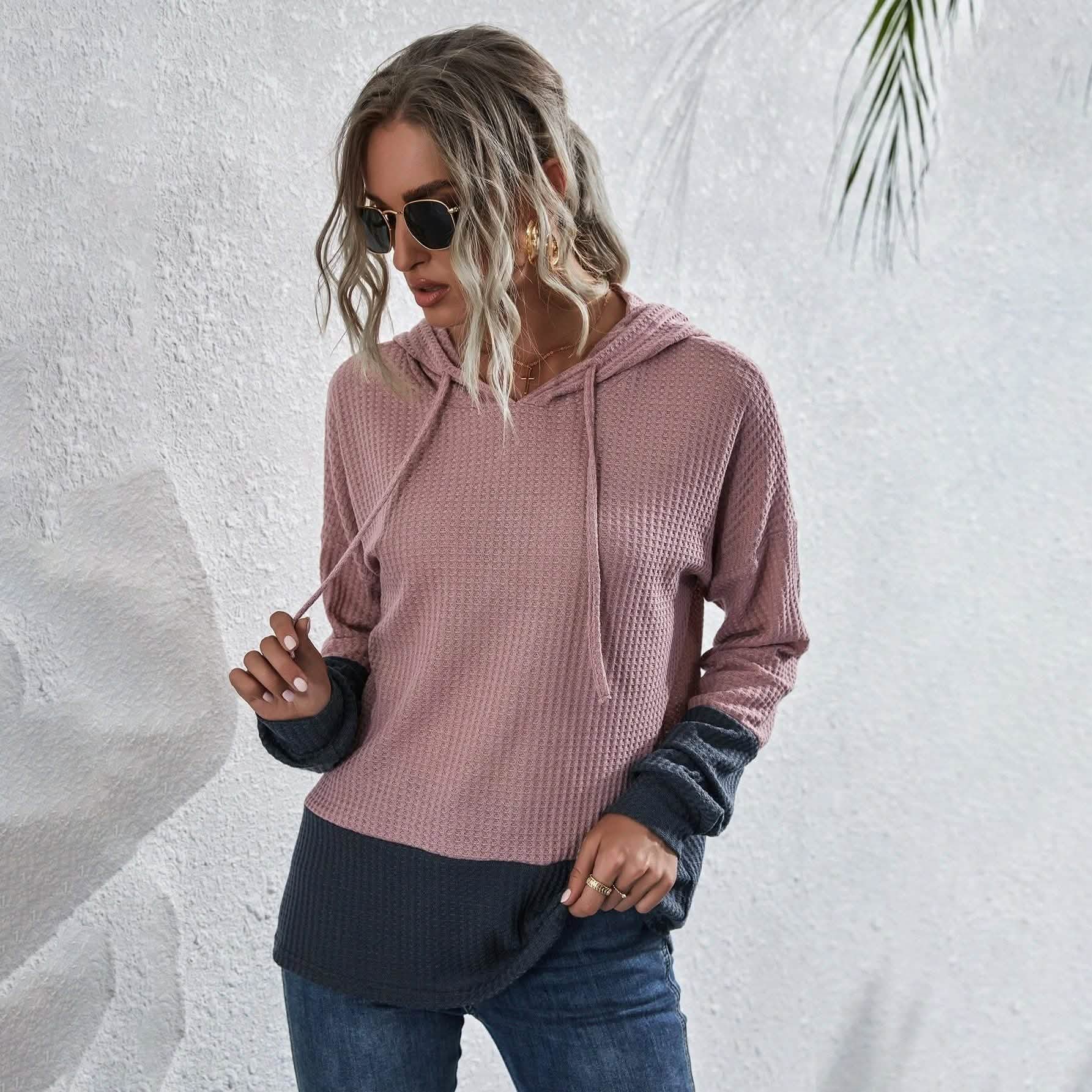 Waffle Two Tone Drawstring Hoodie DailySale