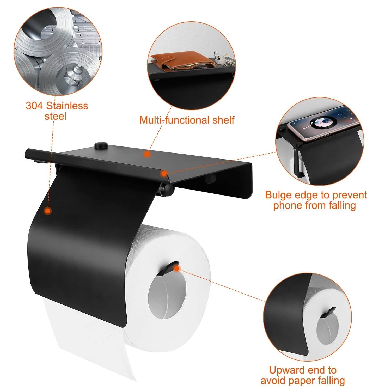 Wall Mounted Toilet Paper Holder with Phone Storage Rack DailySale