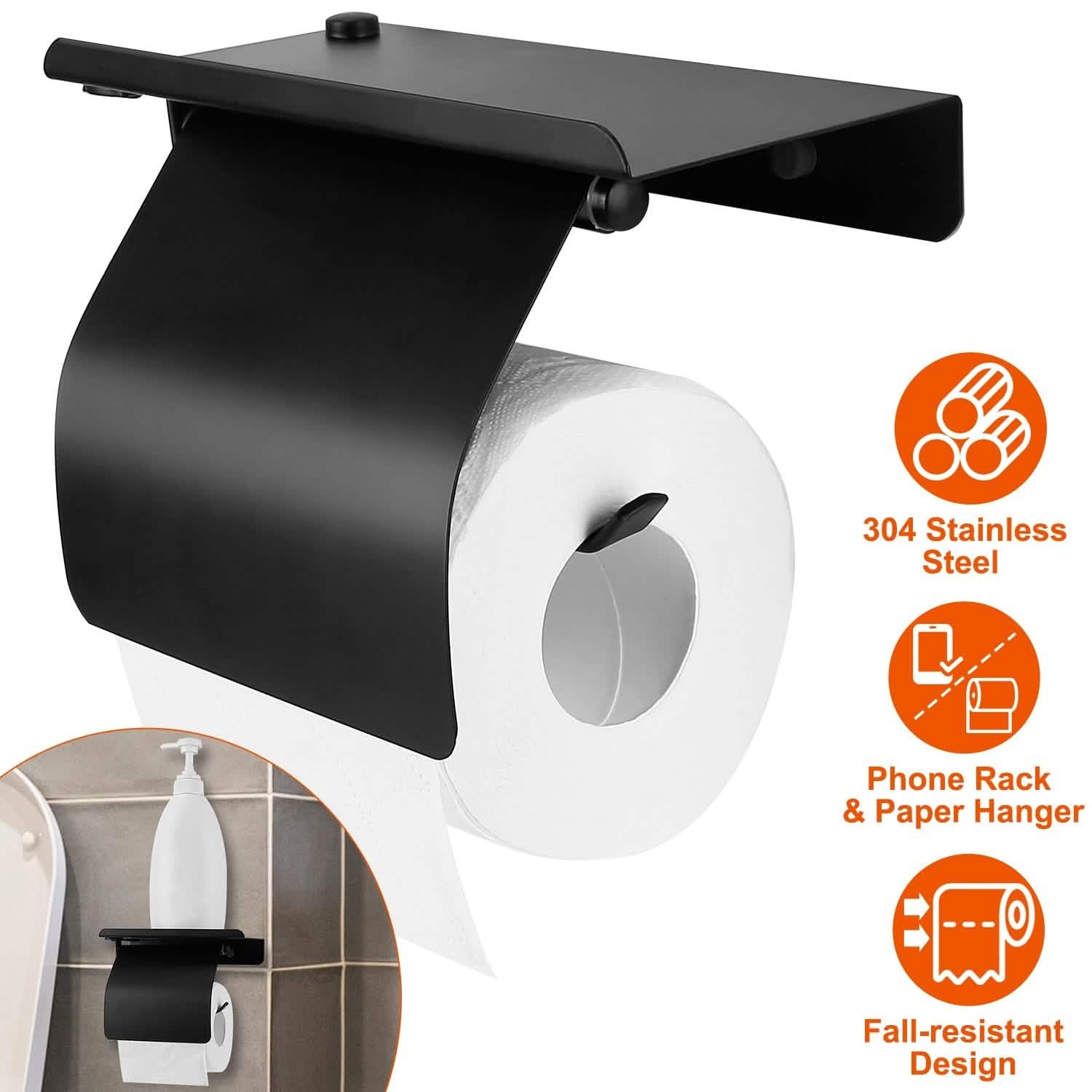 Wall Mounted Toilet Paper Holder with Phone Storage Rack DailySale