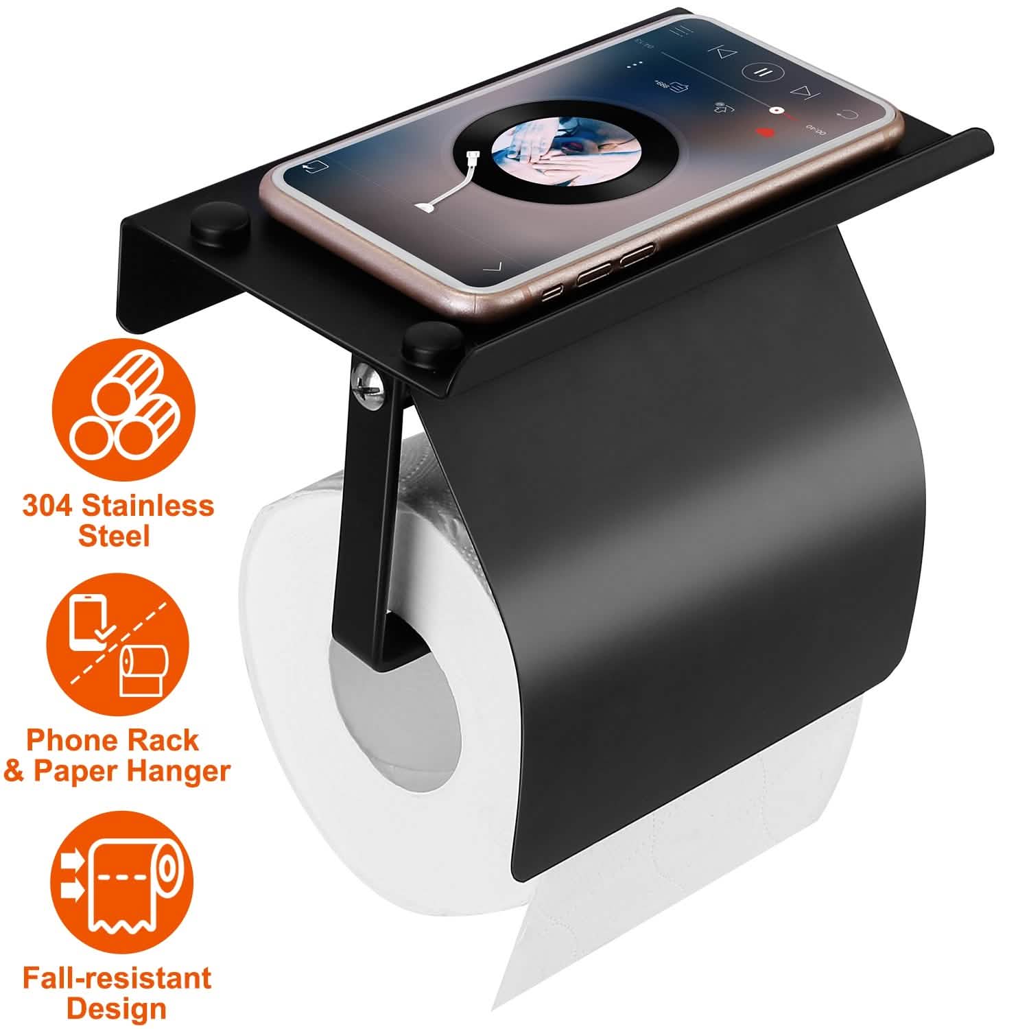 Wall Mounted Toilet Paper Holder with Phone Storage Rack DailySale