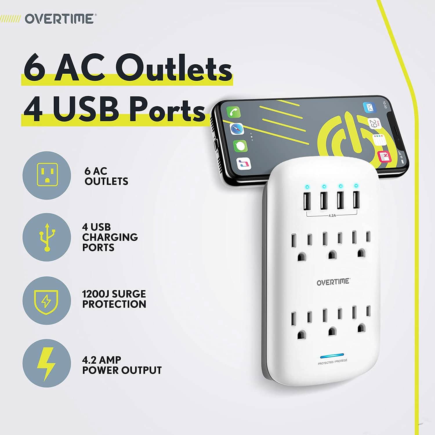 Wall Plate Power USB Outlet  6 Outlet & 4 USB Port DailySale