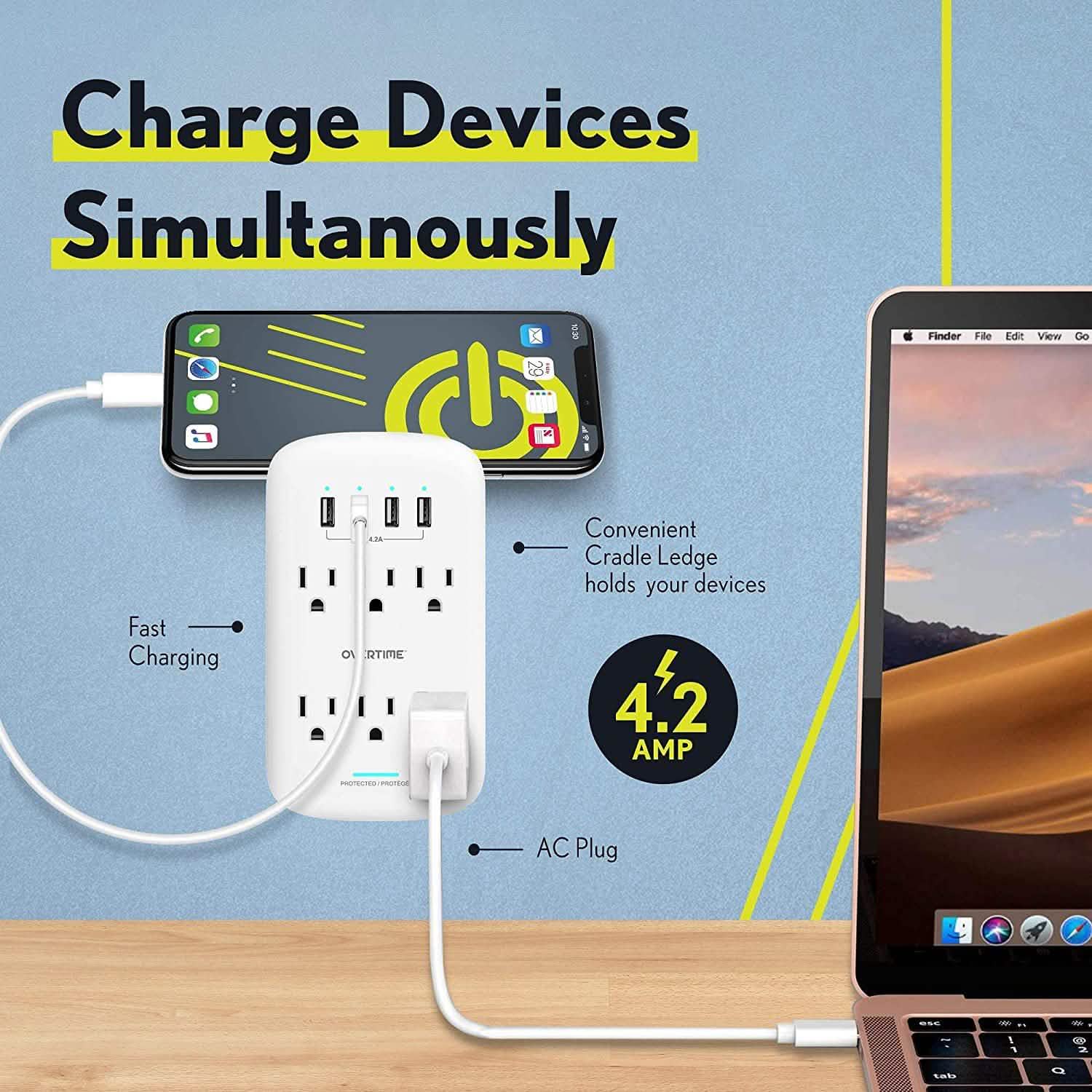 Wall Plate Power USB Outlet  6 Outlet & 4 USB Port DailySale