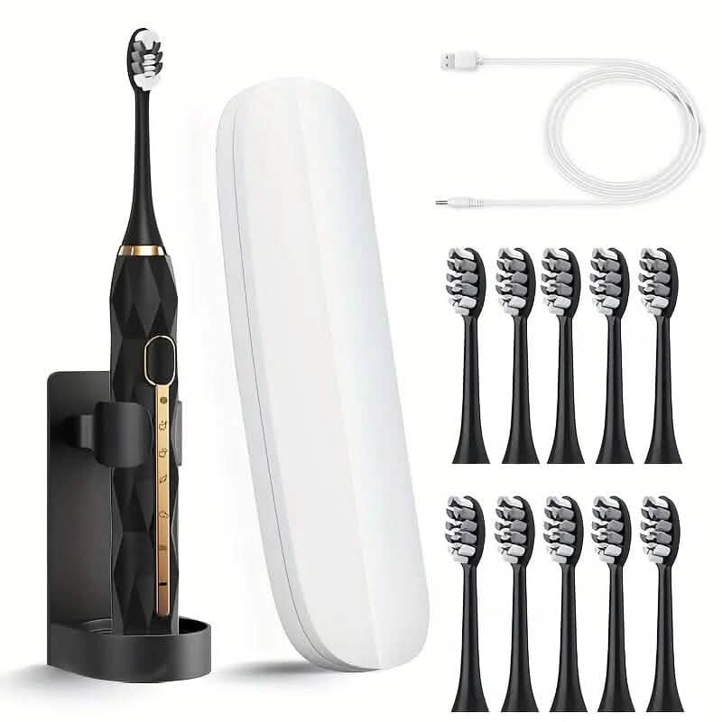 Waterproof USB Rechargeable Electric Toothbrush with 10 Replaceable Toothbrush Heads, Charger and Case DailySale