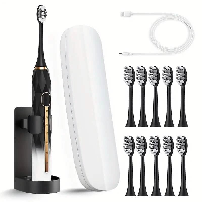 Waterproof USB Rechargeable Electric Toothbrush with 10 Replaceable Toothbrush Heads, Charger and Case DailySale