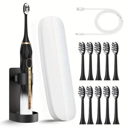 Waterproof USB Rechargeable Electric Toothbrush with 10 Replaceable Toothbrush Heads, Charger and Case DailySale
