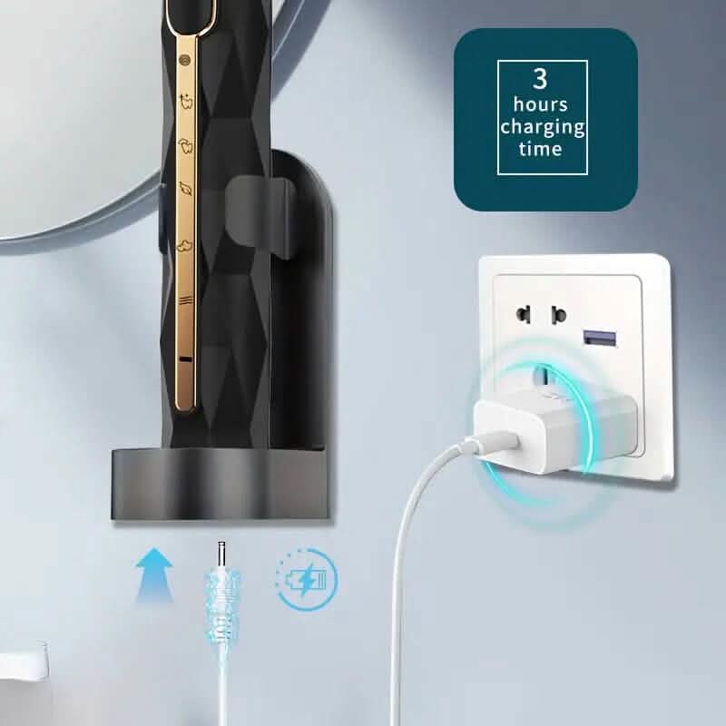 Waterproof USB Rechargeable Electric Toothbrush with 10 Replaceable Toothbrush Heads, Charger and Case DailySale
