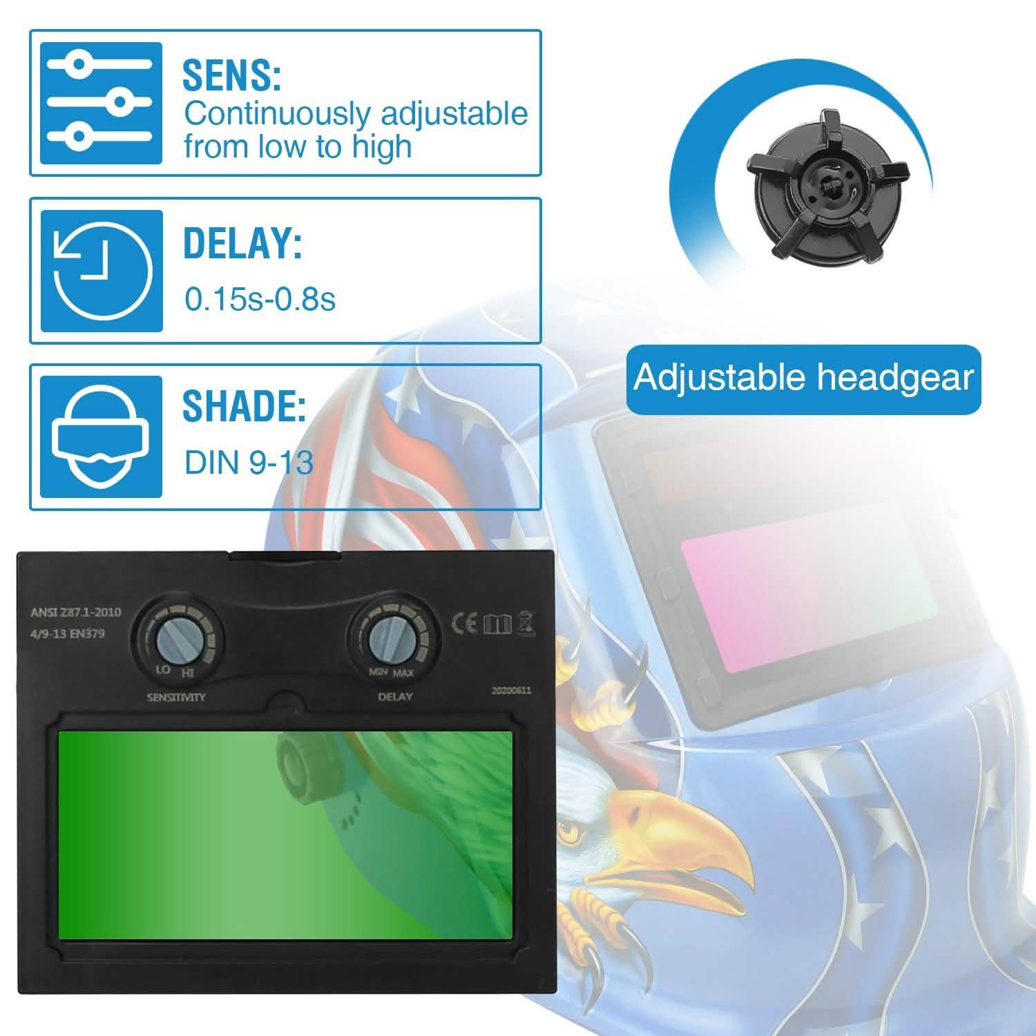 Welding Helmet Solar Powered Auto Darkening Hood with Adjustable Wide Shade DailySale