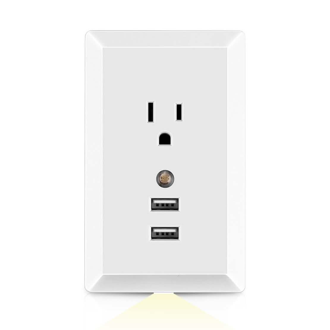 White Light Sensor Dual USB Wall Outlet DailySale