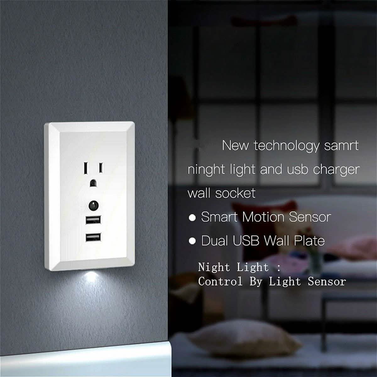 White Light Sensor Dual USB Wall Outlet DailySale