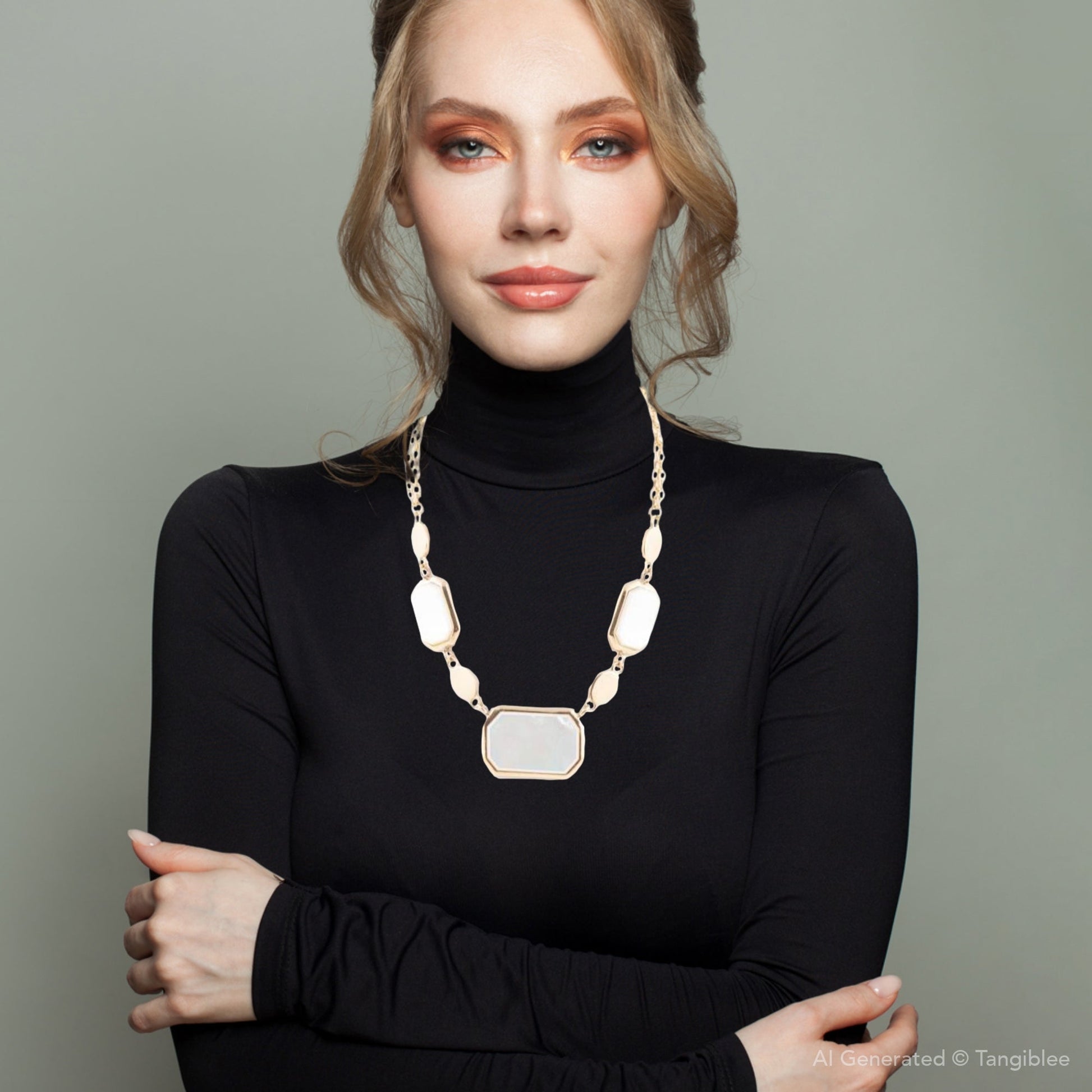 White Mother of Pearl and Golden Bronze Statement Necklace Barse Jewelry