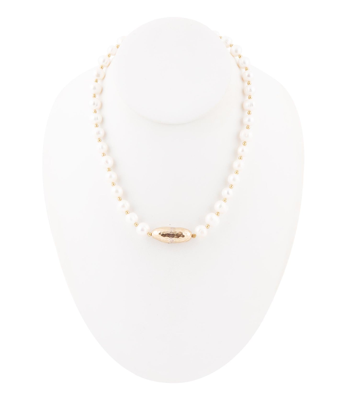 White Pearl Golden Beaded Strand Necklace Barse Jewelry