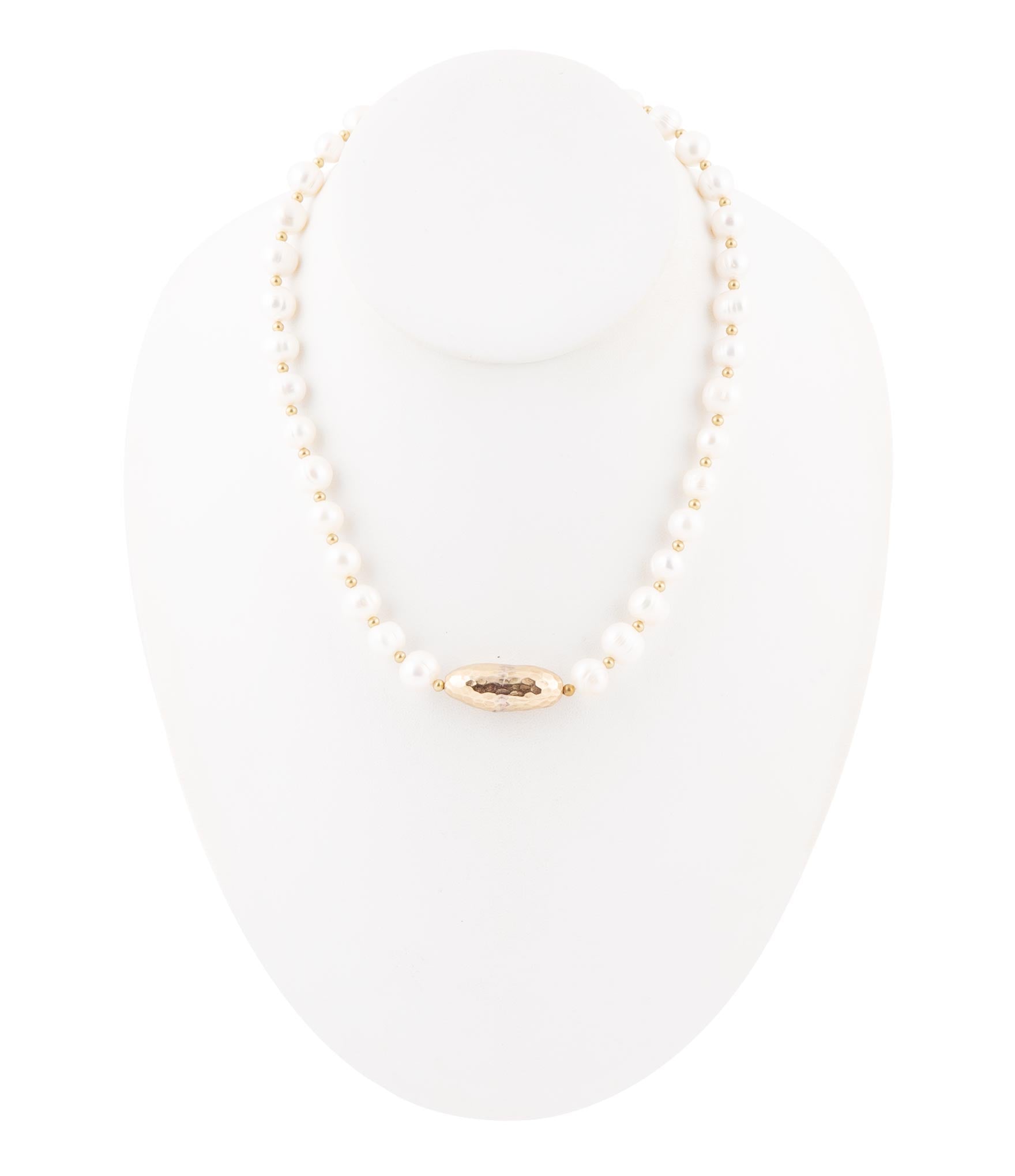 White Pearl Golden Beaded Strand Necklace Barse Jewelry