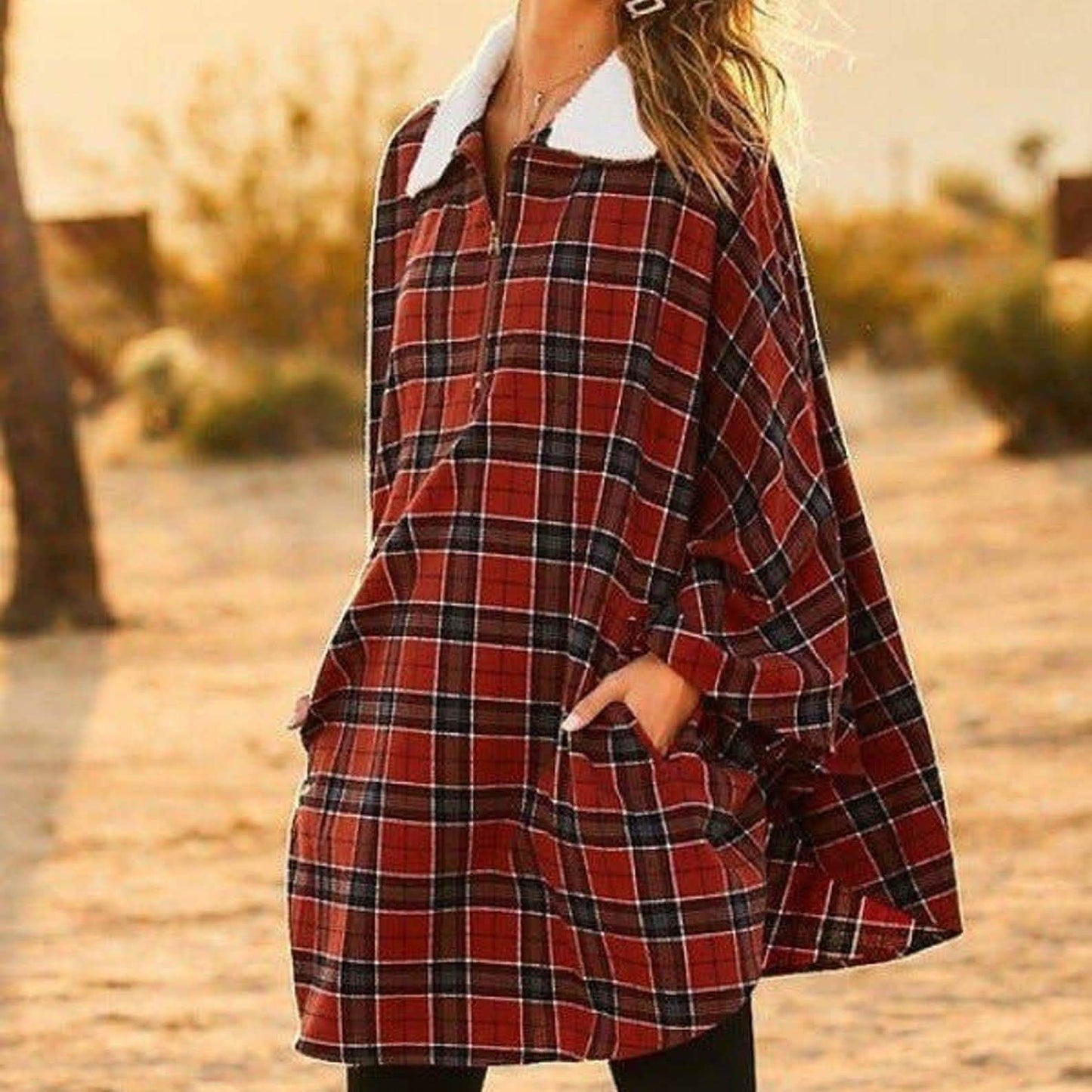 Winter Pocket Plaid Poncho DailySale