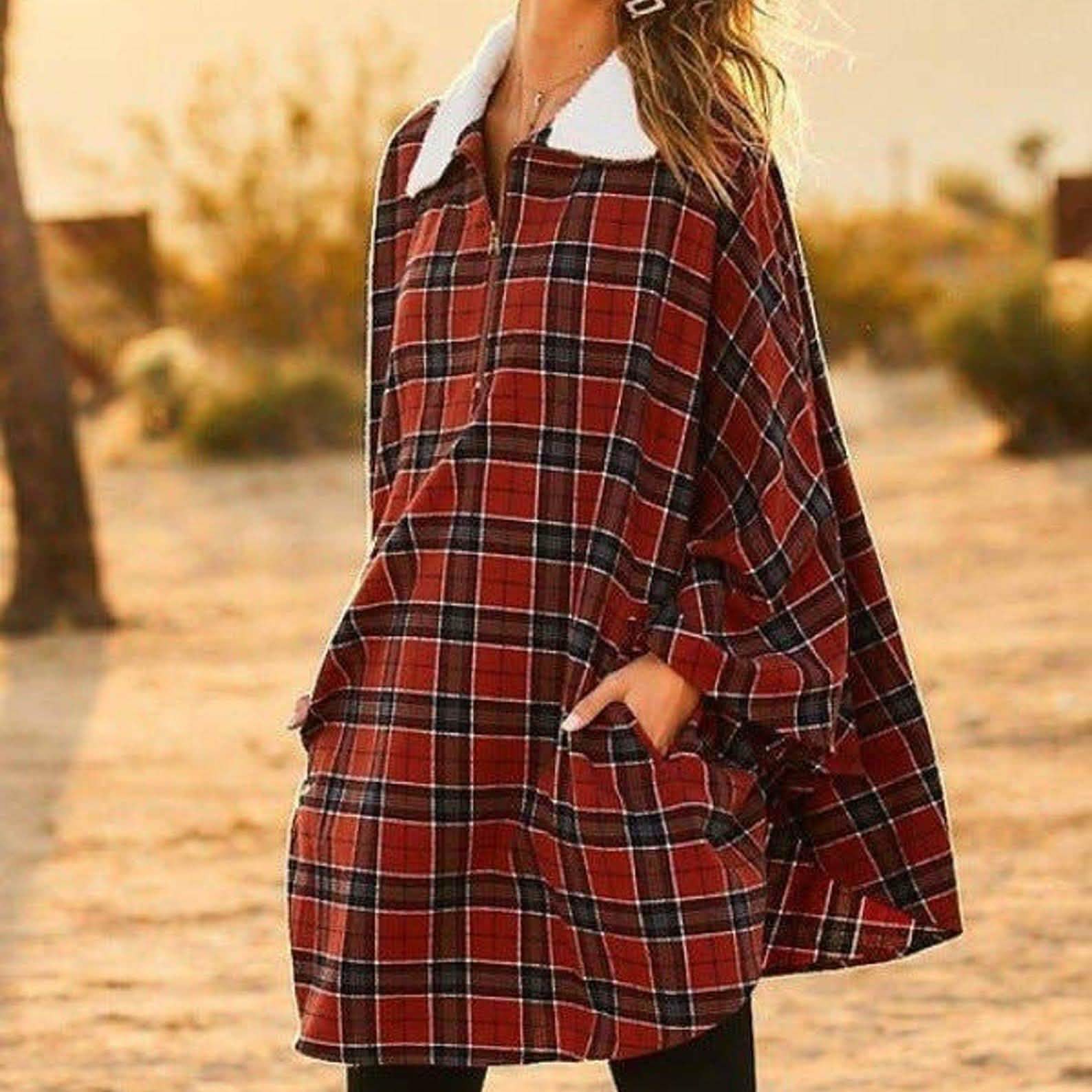 Winter Pocket Plaid Poncho DailySale