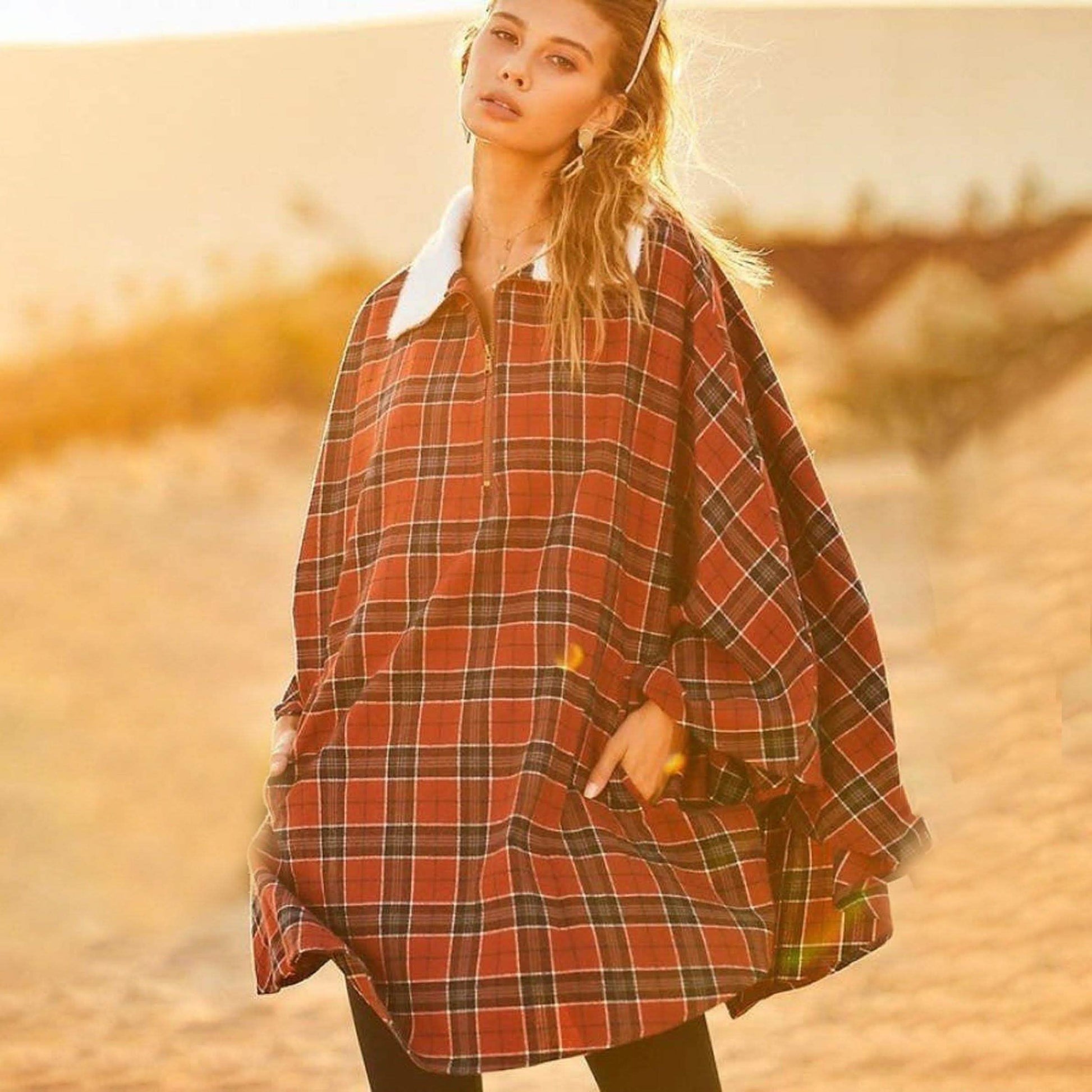 Winter Pocket Plaid Poncho DailySale