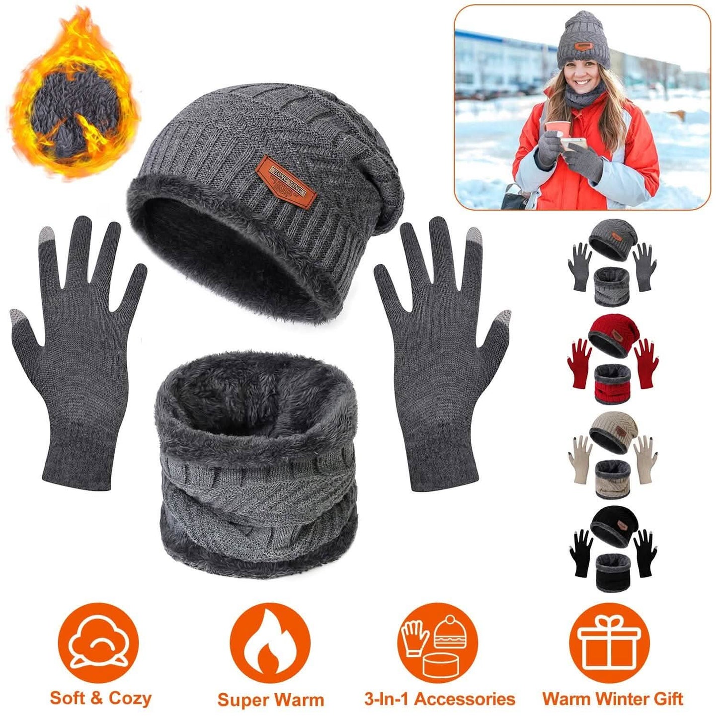 Winter Warm Beanie and Touch Screen Gloves Scarfs Set DailySale