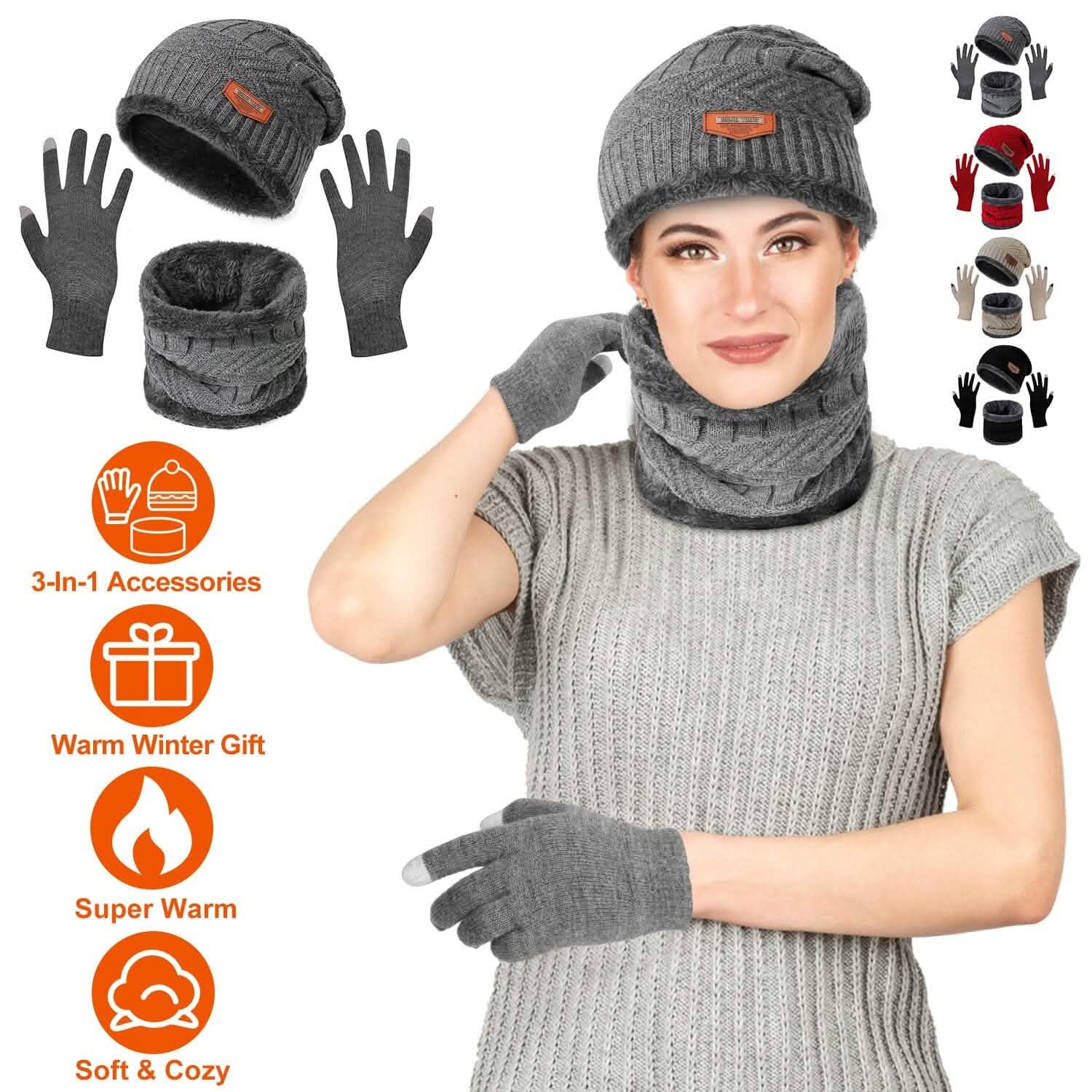Winter Warm Beanie and Touch Screen Gloves Scarfs Set DailySale