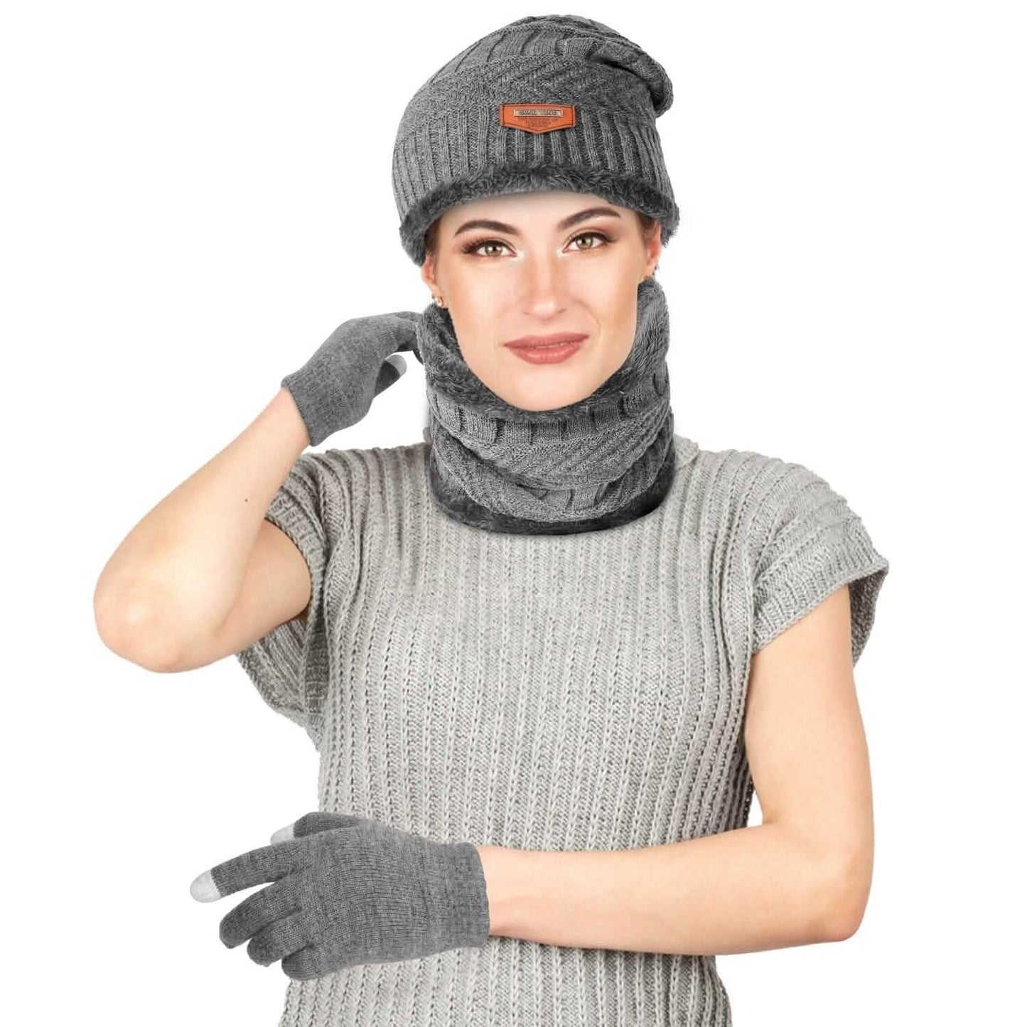Winter Warm Beanie and Touch Screen Gloves Scarfs Set DailySale